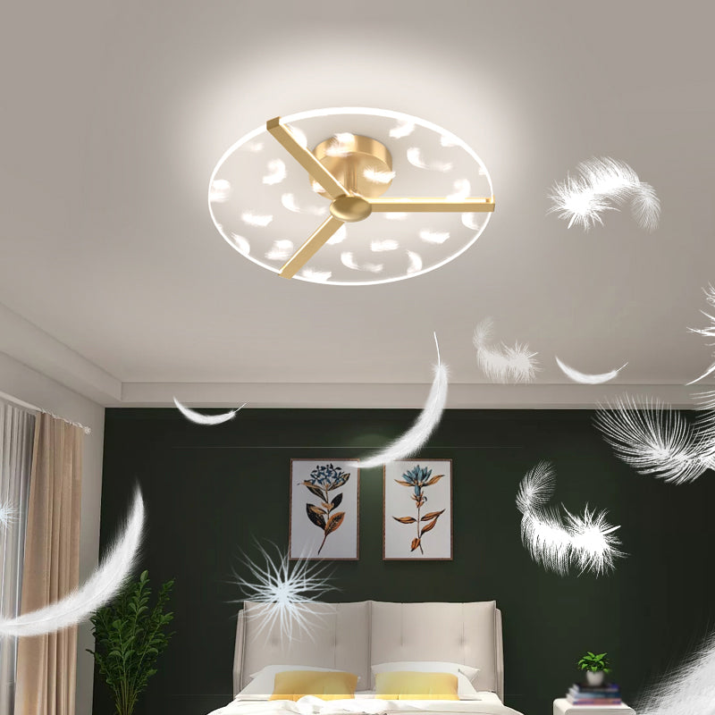 Round Shape LED Feather Ceiling Lamp Modern Aluminium 1 Light Flush Mount for Bedroom
