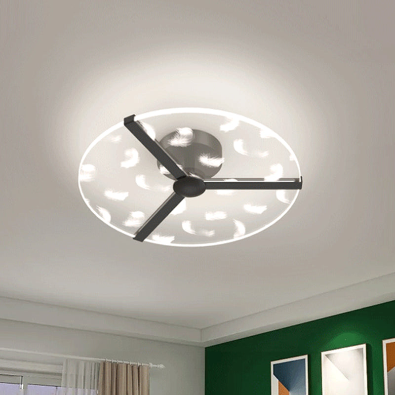 Round Shape LED Feather Ceiling Lamp Modern Aluminium 1 Light Flush Mount for Bedroom