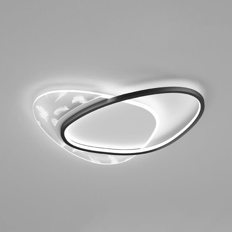 Oval Shape LED Feather Ceiling Lamp Modern Aluminium 2 Lights Flush Mount for Bedroom
