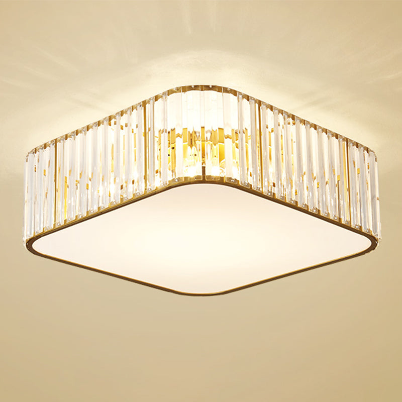 Geometry Shape Ceiling Lamp Modern Iron Flush Mount with Glass Lampshade for Bedroom