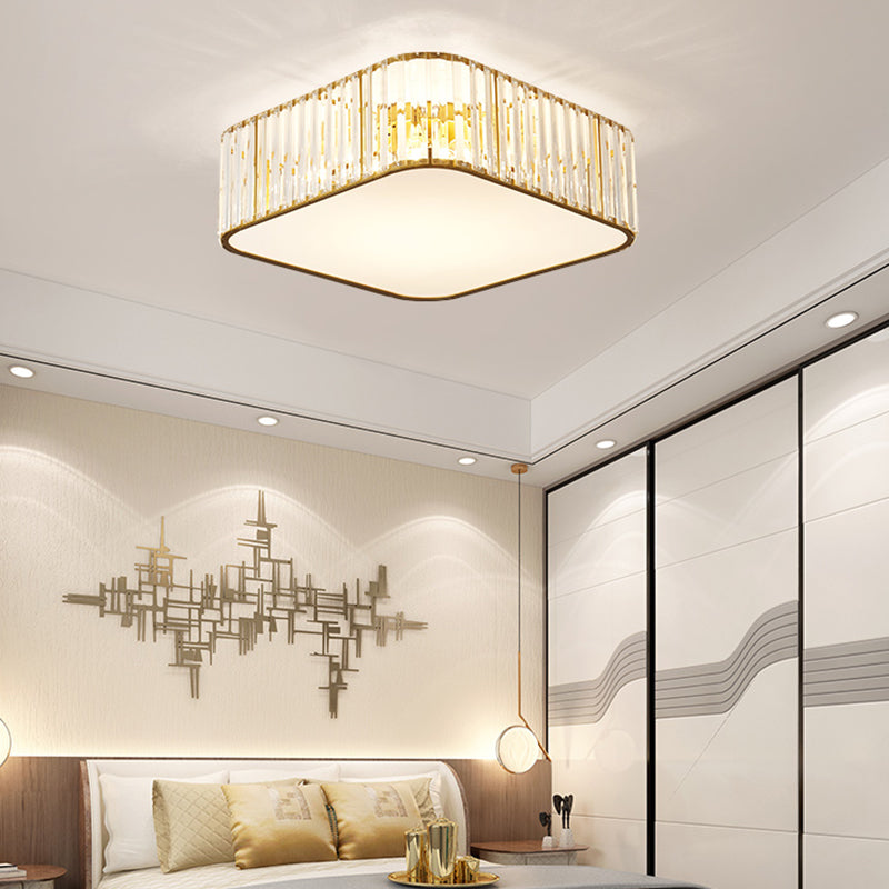 Geometry Shape Ceiling Lamp Modern Iron Flush Mount with Glass Lampshade for Bedroom