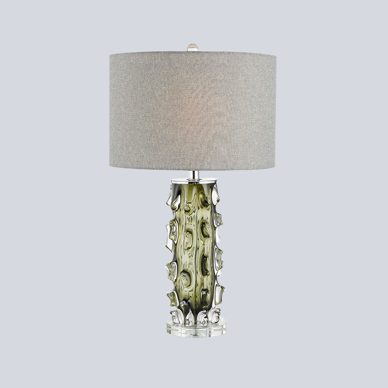 1 Bulb Bedside Table Lamp Modern Grey Reading Book Light with Cylinder Fabric Shade