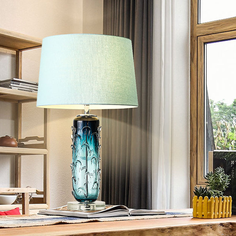 Stoff sich verjüngter Drum Task Light Modernist 1 Kopfblau -Leselampe mit Kristallbasis