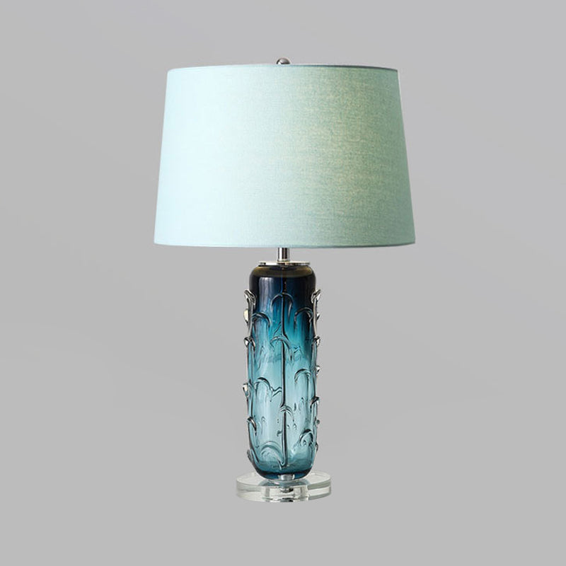 Stoff sich verjüngter Drum Task Light Modernist 1 Kopfblau -Leselampe mit Kristallbasis