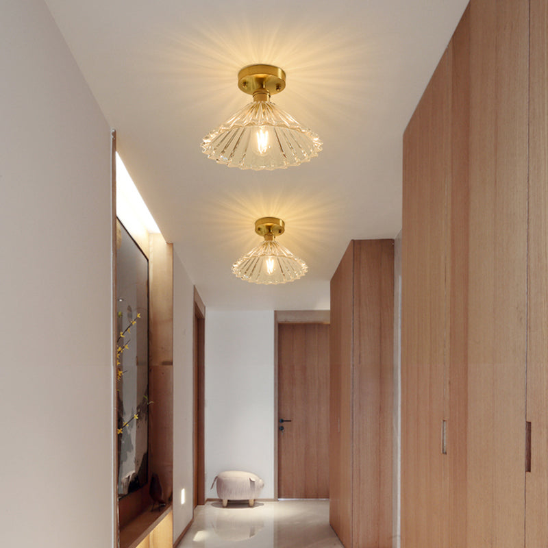 Shaded Glass Semi Flush Mount Light Fixture Nordic Style Brass Semi Flush Light Fixture