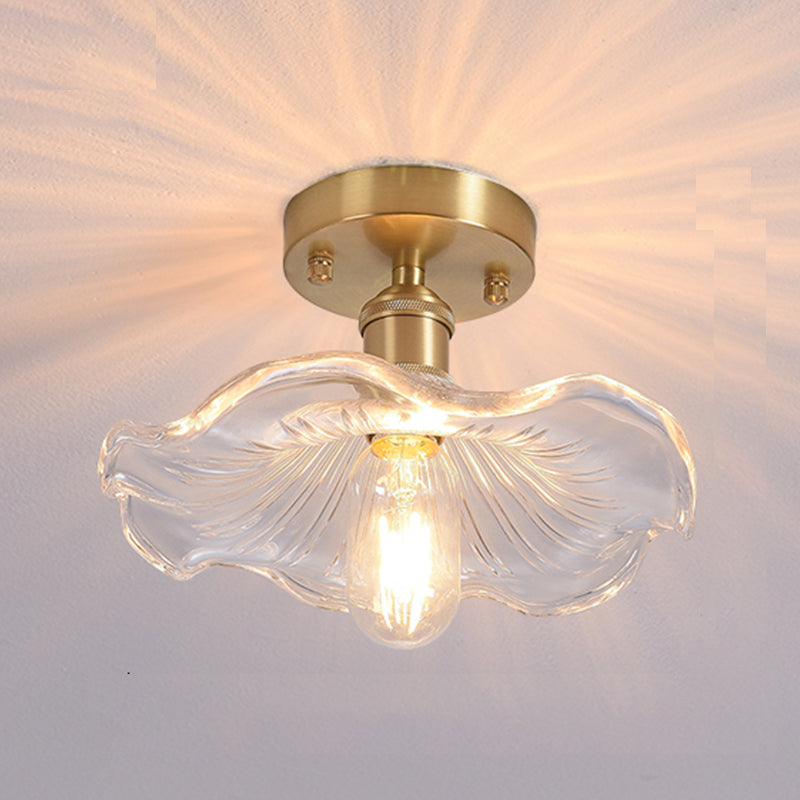 Shaded Glass Semi Flush Mount Light Fixture Nordic Style Brass Semi Flush Light Fixture