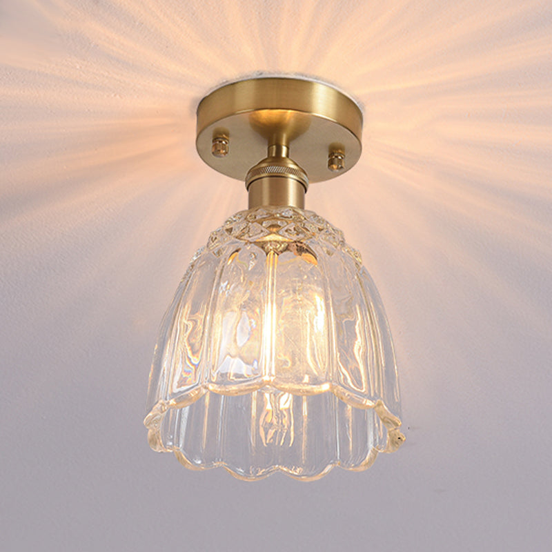 Shaded Glass Semi Flush Mount Light Fixture Nordic Style Brass Semi Flush Light Fixture