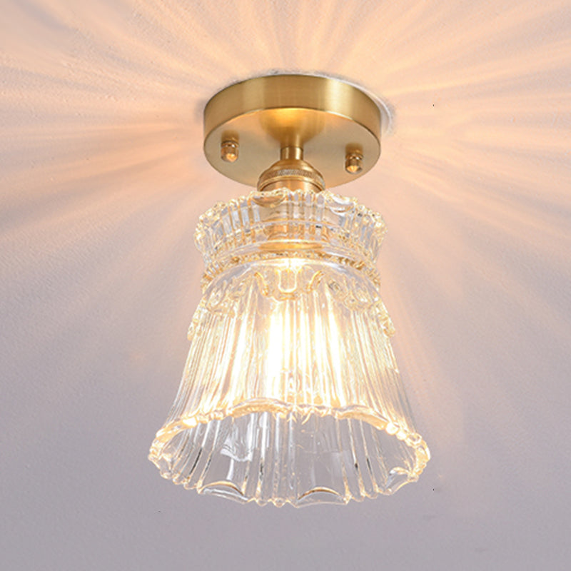 Shaded Glass Semi Flush Mount Light Fixture Nordic Style Brass Semi Flush Light Fixture