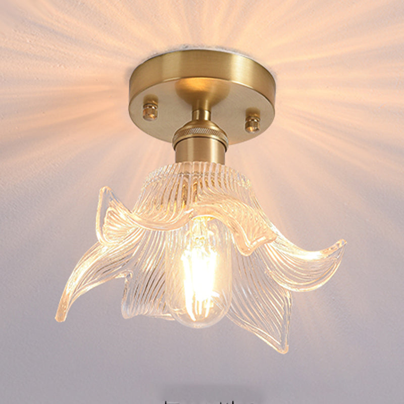 Shaded Glass Semi Flush Mount Light Fixture Nordic Style Brass Semi Flush Light Fixture