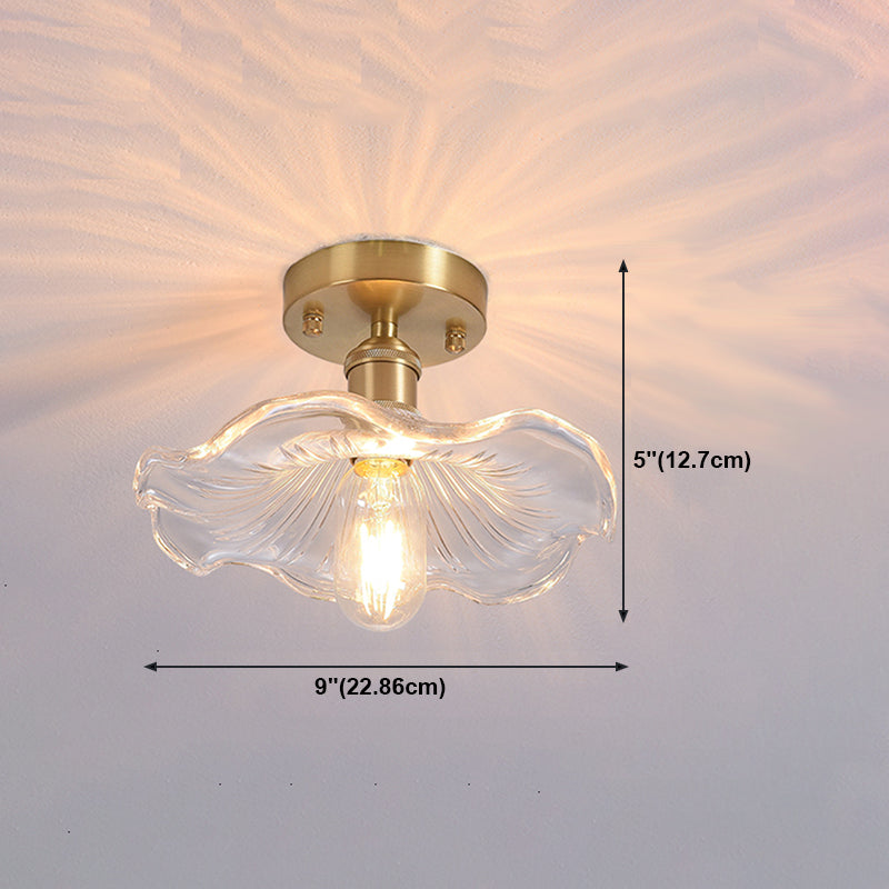 Shaded Glass Semi Flush Mount Light Fixture Nordic Style Brass Semi Flush Light Fixture