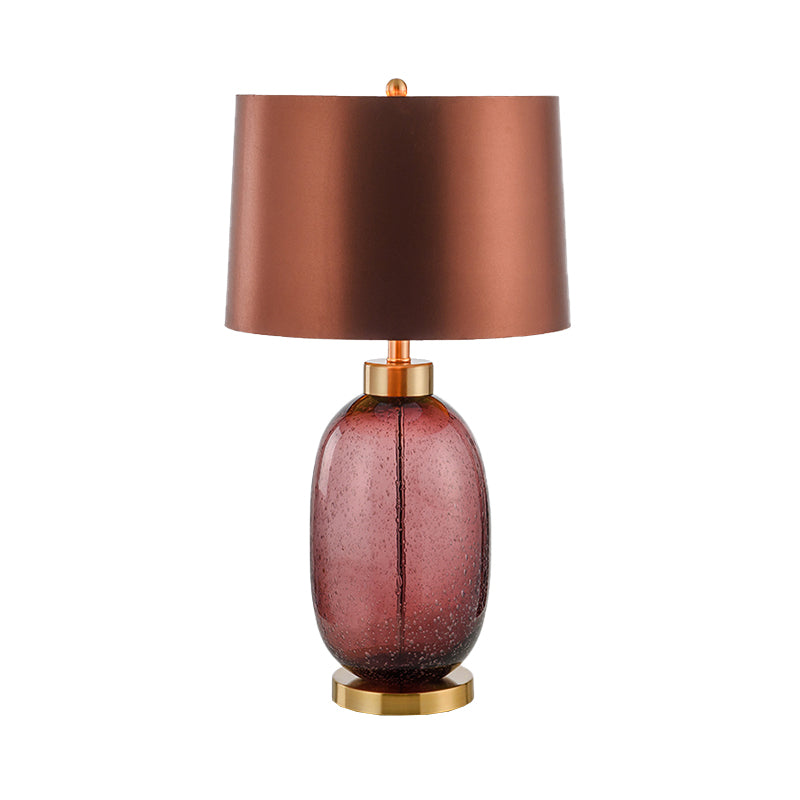 Barrel Shape Desk Light Fabric contemporain 1 lampe de table de nuit de l'ampoule en marron avec une base de cristal glacé oblongue