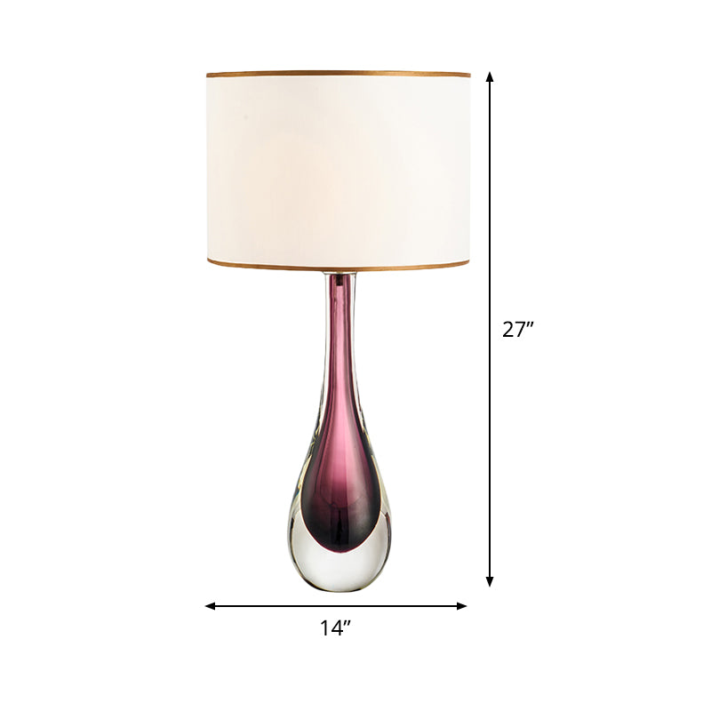 Witte druppeltaaklamp Modern 1-kops paarse kristallen leeslamp met stoffen kap