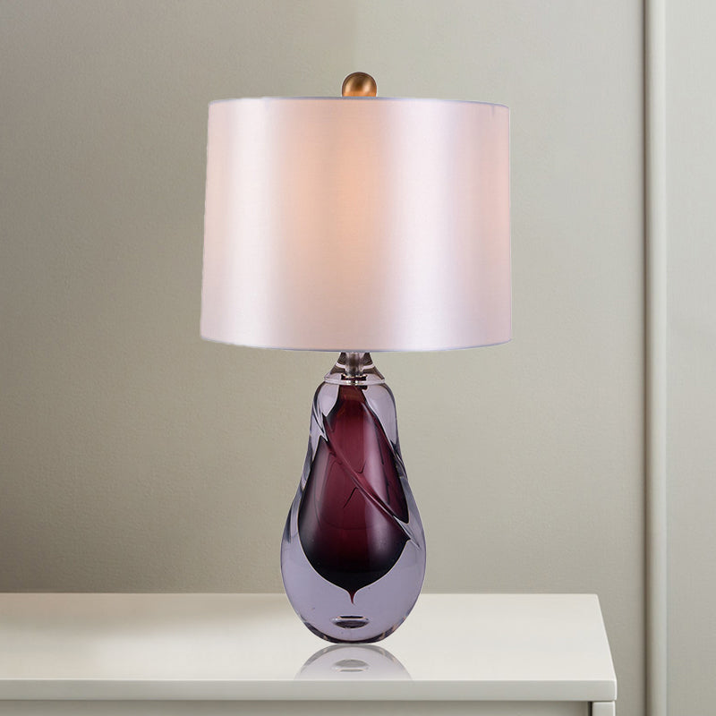 Luce tavolo da tavolo in tessuto Contemporaneo 1 testa bianca da scrivania bianca con lacrima rossa a base di cristallo glassata