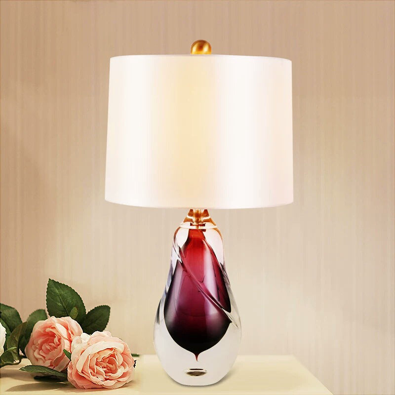 Luce tavolo da tavolo in tessuto Contemporaneo 1 testa bianca da scrivania bianca con lacrima rossa a base di cristallo glassata