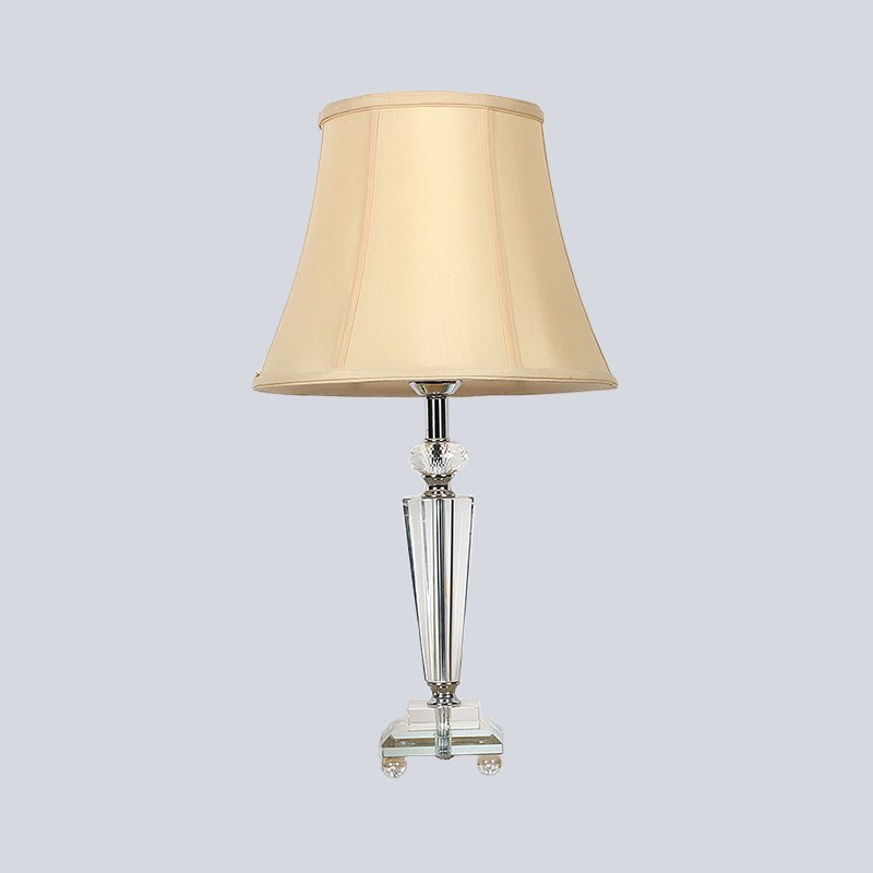Tapered Fabric Desk Light Modernism Hand-Cut Crystal 1 Head Night Table Lamp in Beige