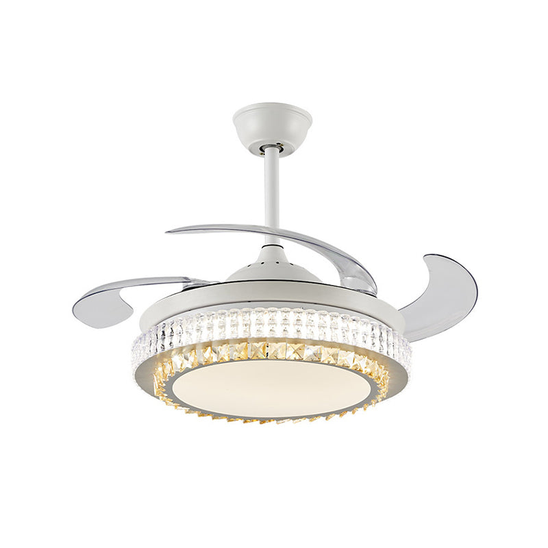 Weiße kreisförmige Hängelüftungslampe Modernismus Kristall LED 42 "W Wohnzimmer Halbflush -Deckenlicht mit 4 klaren Klingen, Fern-/Wandsteuerung/Frequenzumwandlung und Fernbedienung