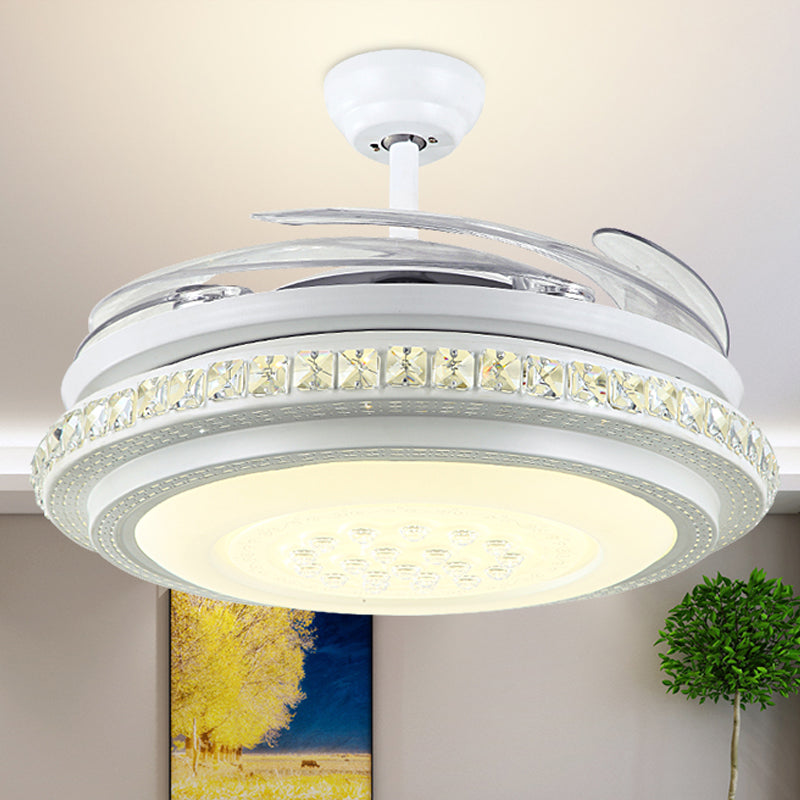 42 "Breite LED LED SEMI BUSH Deckenleuchte moderne kreisförmige Kristalllüfterbeleuchtung in Weiß mit 4 klaren Klingen