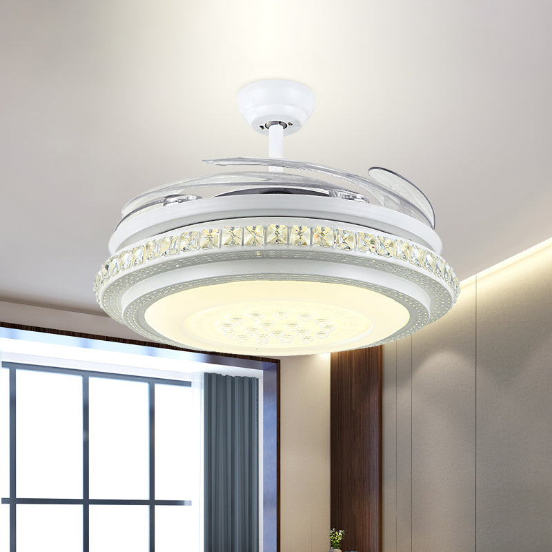 42 "Breite LED LED SEMI BUSH Deckenleuchte moderne kreisförmige Kristalllüfterbeleuchtung in Weiß mit 4 klaren Klingen