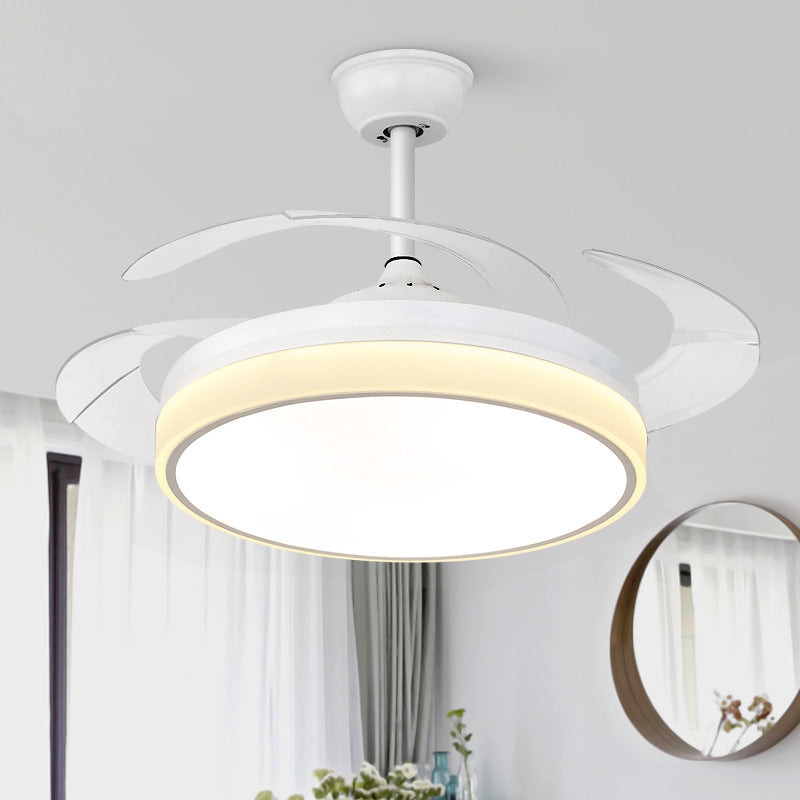 Circle Dining Room Lüfter Lampe Moderne Metall LED 42 "W White Semi Flush Mount Leuchte mit 4 klaren Klingen, Fernbedienung/Frequenzumwandlung und Fernbedienung