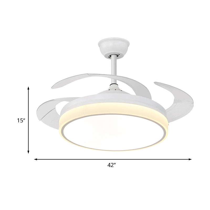 Circle Dining Room Lüfter Lampe Moderne Metall LED 42 "W White Semi Flush Mount Leuchte mit 4 klaren Klingen, Fernbedienung/Frequenzumwandlung und Fernbedienung