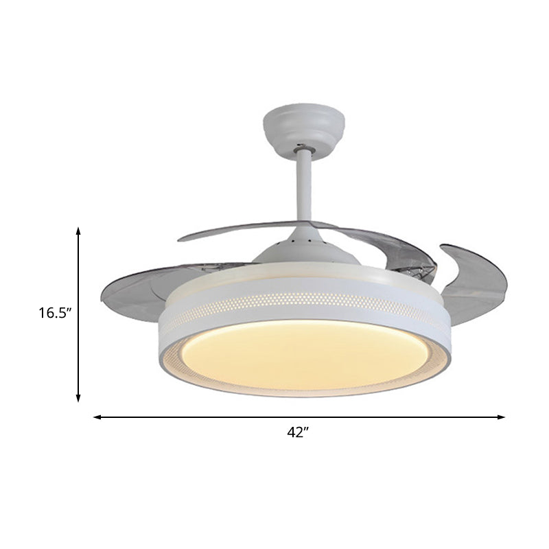 LED circulaire de lumière semi-luxueuse en acrylique 42 "W Éclairage de ventilateur de plafond contemporain avec 4 lames transparentes, télécommande / conversion de fréquence et télécommande