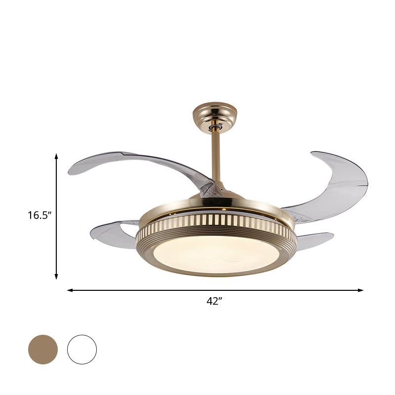 Metall Gold/White Semi Flush Circle LED 42 "breit zeitgenössische 4 Klingen Hängende Lüfterbeleuchtung, Fernbedienung/Frequenzumwandlung und Fernbedienung