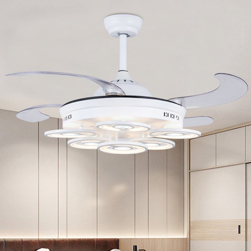 42 "W weiße Blumenform Lüfterbeleuchtung Modernismus Metall LED Schlafzimmer 4 Blätter Halbblöde Deckenlicht, Fernbedienung/Frequenzumwandlung und Fernbedienung
