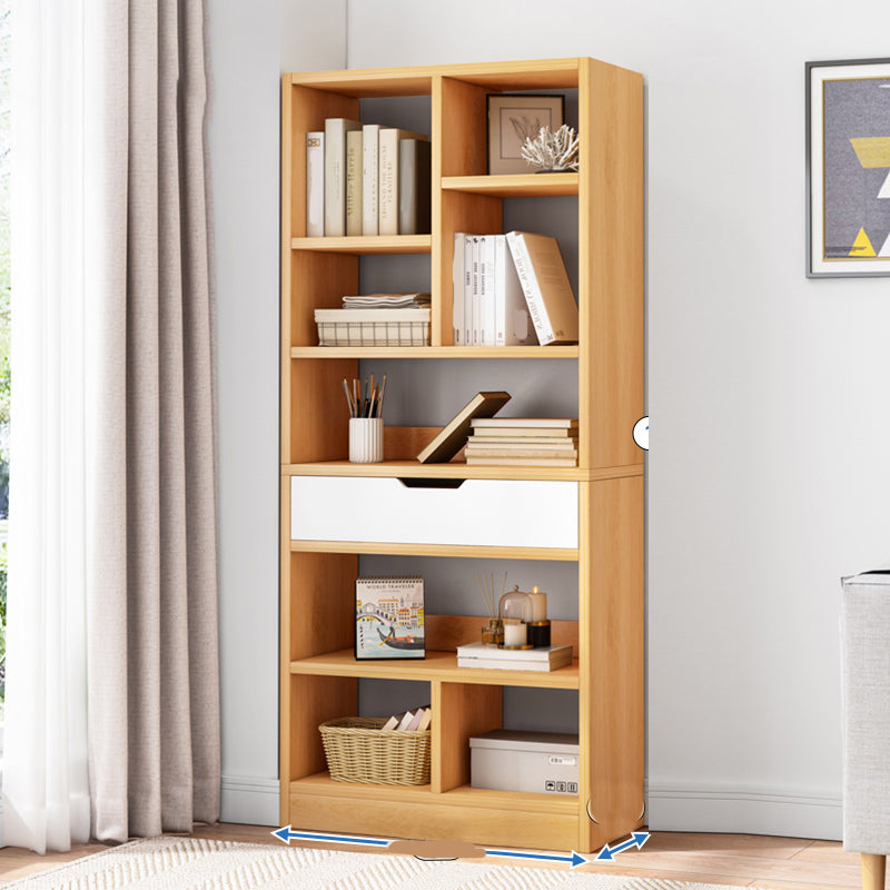 Manufactured Wood Standard Bookshelf Vertical Open Bookcase with Drawer