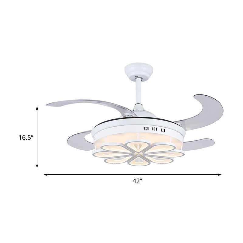 42 "W weiße Blumenform Lüfterbeleuchtung Modernismus Metall LED Schlafzimmer 4 Blätter Halbblöde Deckenlicht, Fernbedienung/Frequenzumwandlung und Fernbedienung
