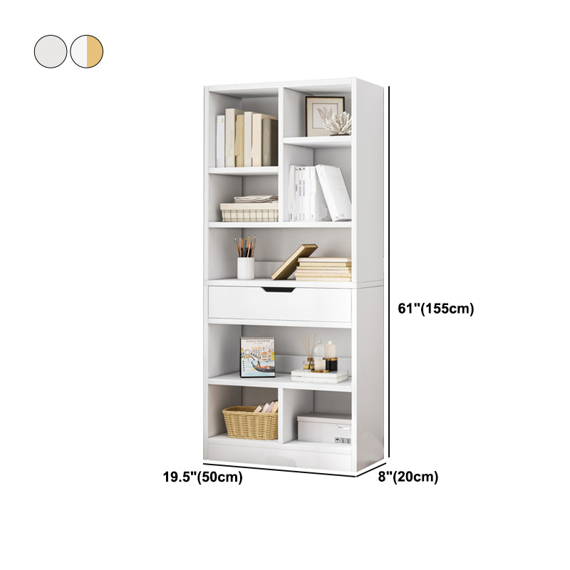 Manufactured Wood Standard Bookshelf Vertical Open Bookcase with Drawer