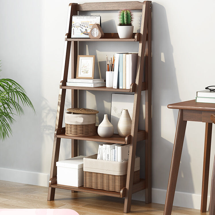 Modern Style Ladder Bookcase Open Back Solid Wood Bookshelf for Home