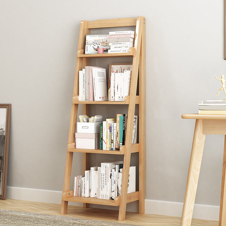 Modern Style Ladder Bookcase Open Back Solid Wood Bookshelf for Home
