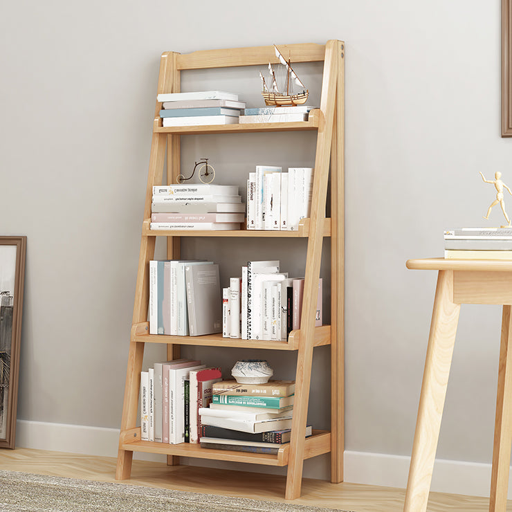 Modern Style Ladder Bookcase Open Back Solid Wood Bookshelf for Home