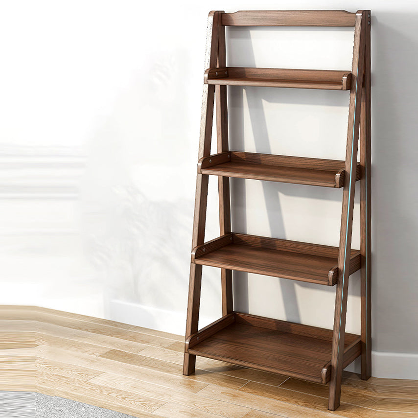 Modern Style Ladder Bookcase Open Back Solid Wood Bookshelf for Home
