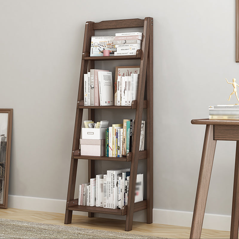 Modern Style Ladder Bookcase Open Back Solid Wood Bookshelf for Home