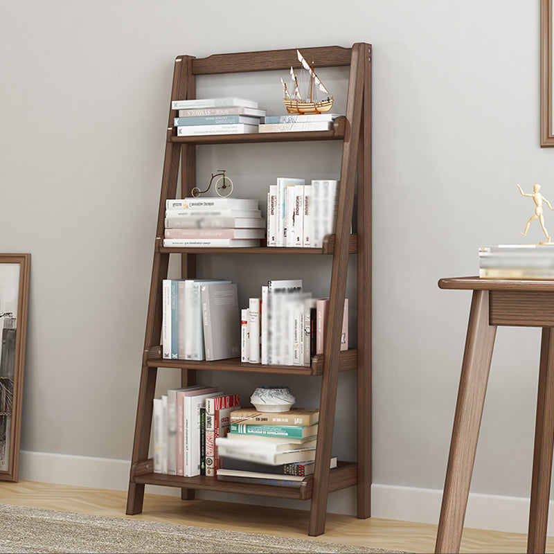 Modern Style Ladder Bookcase Open Back Solid Wood Bookshelf for Home