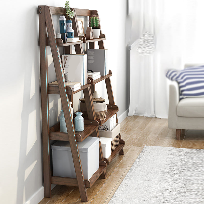 Modern Style Ladder Bookcase Open Back Solid Wood Bookshelf for Home