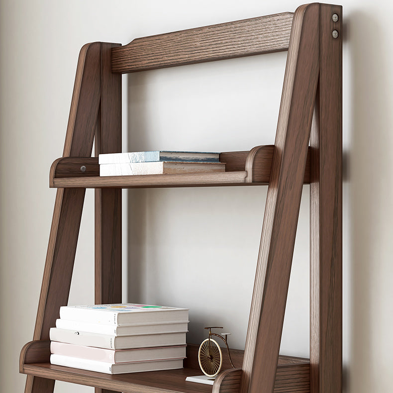 Modern Style Ladder Bookcase Open Back Solid Wood Bookshelf for Home
