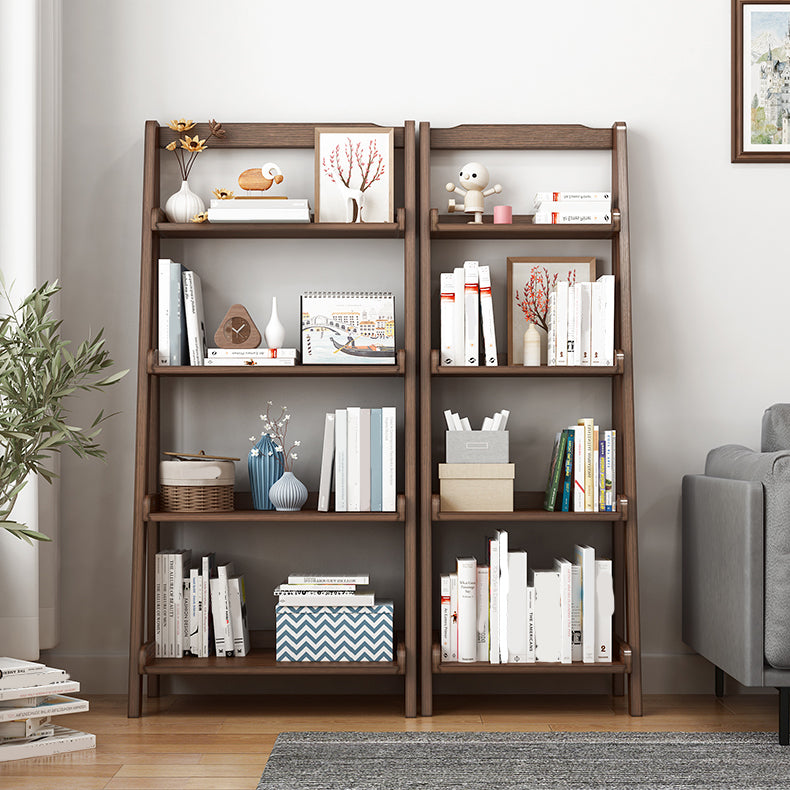 Modern Style Ladder Bookcase Open Back Solid Wood Bookshelf for Home