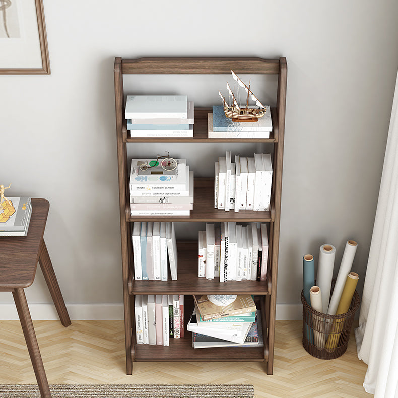 Modern Style Ladder Bookcase Open Back Solid Wood Bookshelf for Home