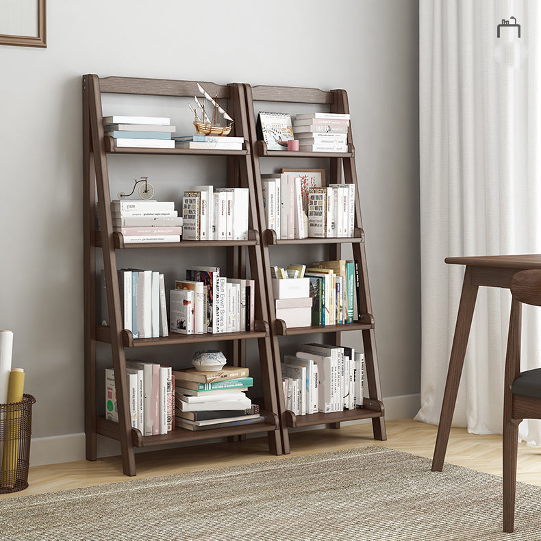 Modern Style Ladder Bookcase Open Back Solid Wood Bookshelf for Home