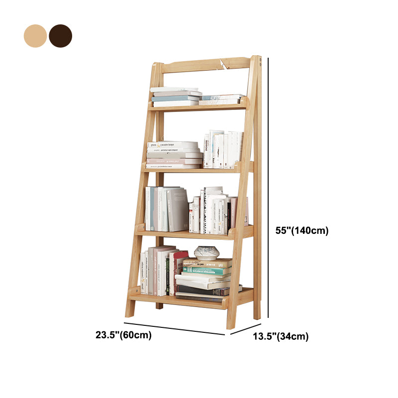 Modern Style Ladder Bookcase Open Back Solid Wood Bookshelf for Home