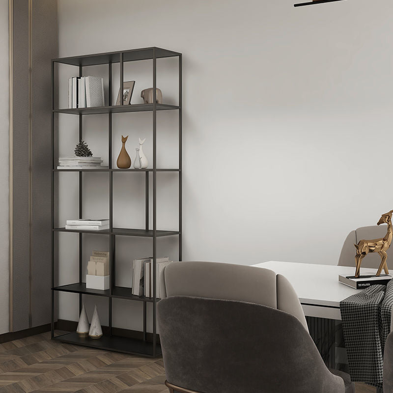 Contemporary Iron Open Etagere Bookshelf Multi Shelf Vertical Bookcase for Study Room
