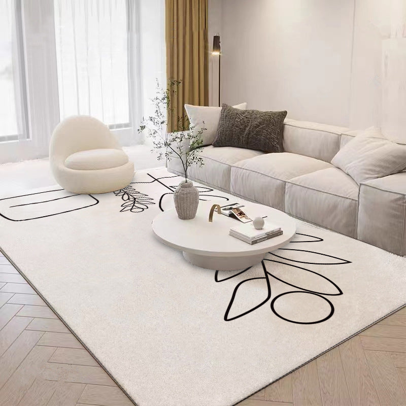 Beige Irregular Line Rug Polyester Simple Rug Washable Rug for Living Room