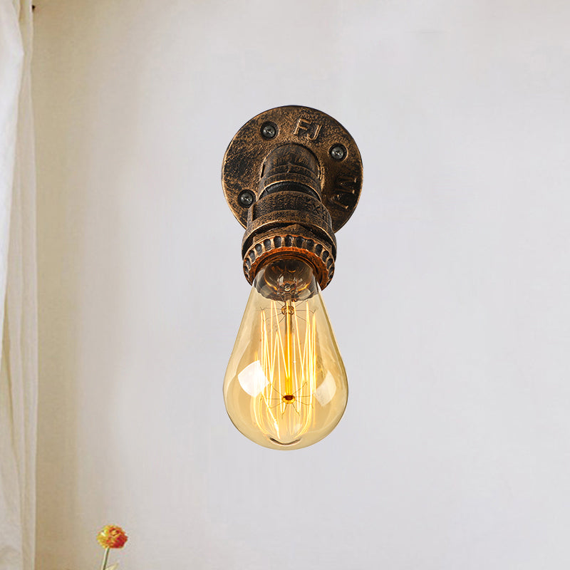 1 Light Wall Lighting Farmhouse Style Open Bulb Iron Mini Wall Mount Light with Water Pipe in Bronze