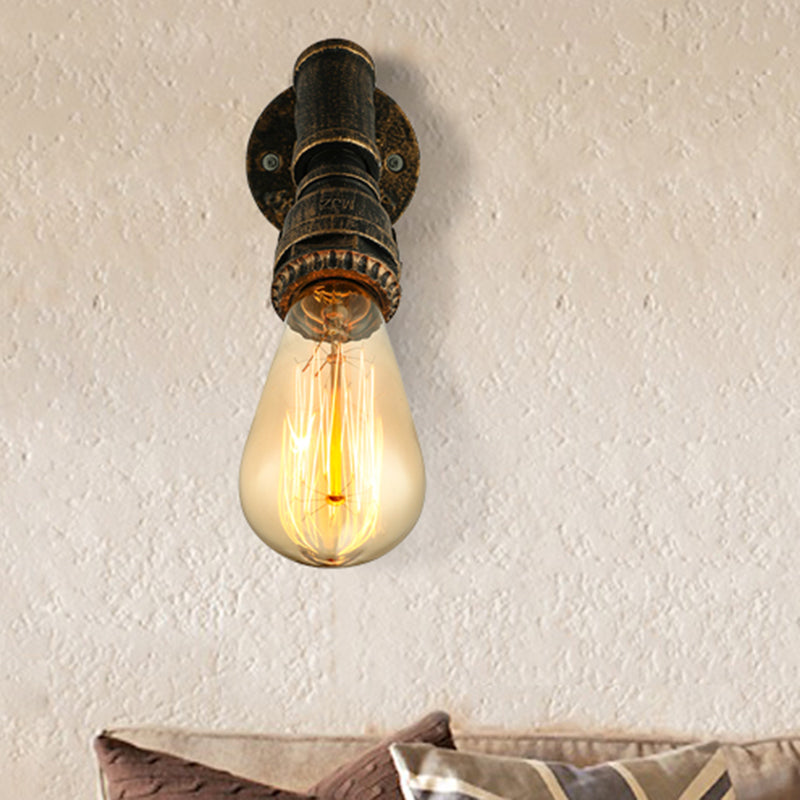 1 Light Wall Lighting Farmhouse Style Open Bulb Iron Mini Wall Mount Light with Water Pipe in Bronze