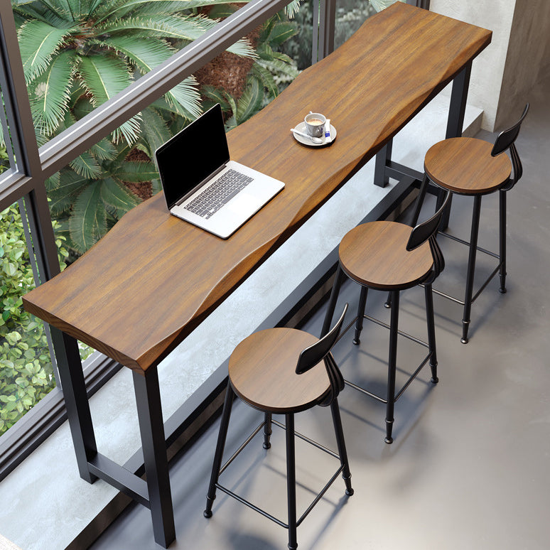 Pine Wood Bar Table Industrial Rectangle Bar Table with Trestle Base in Black