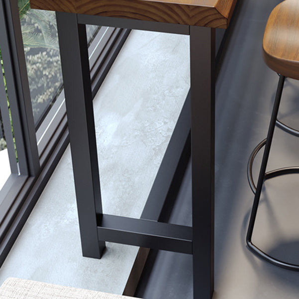 Pine Wood Bar Table Industrial Rectangle Bar Table with Trestle Base in Black