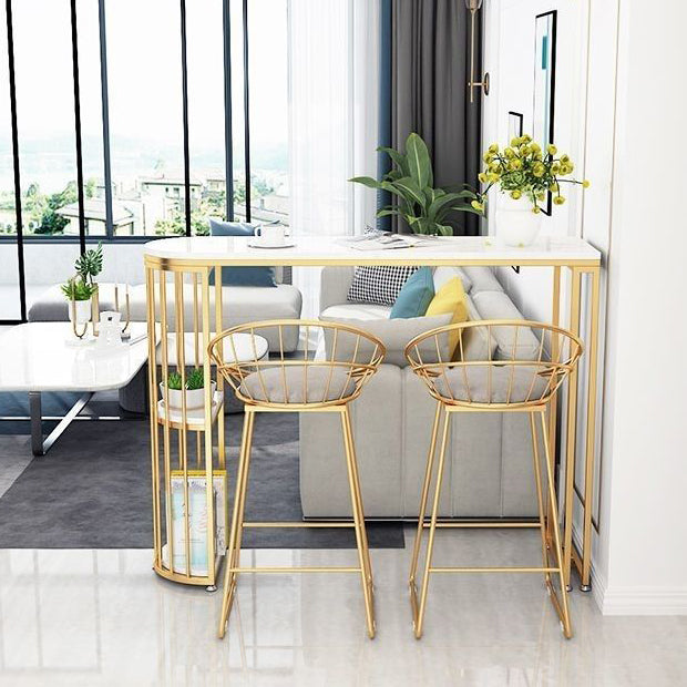 Stone Bar Dining Table Industrial Bar Dining Table with Sled Base in Gold