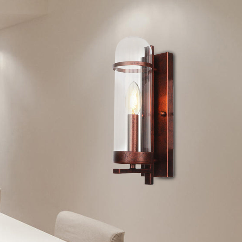 1 Light Tubular/Tube/Cylinder Wall Lamp Industrial Rust Clear Glass Sconce Light Fixture for Dining Room